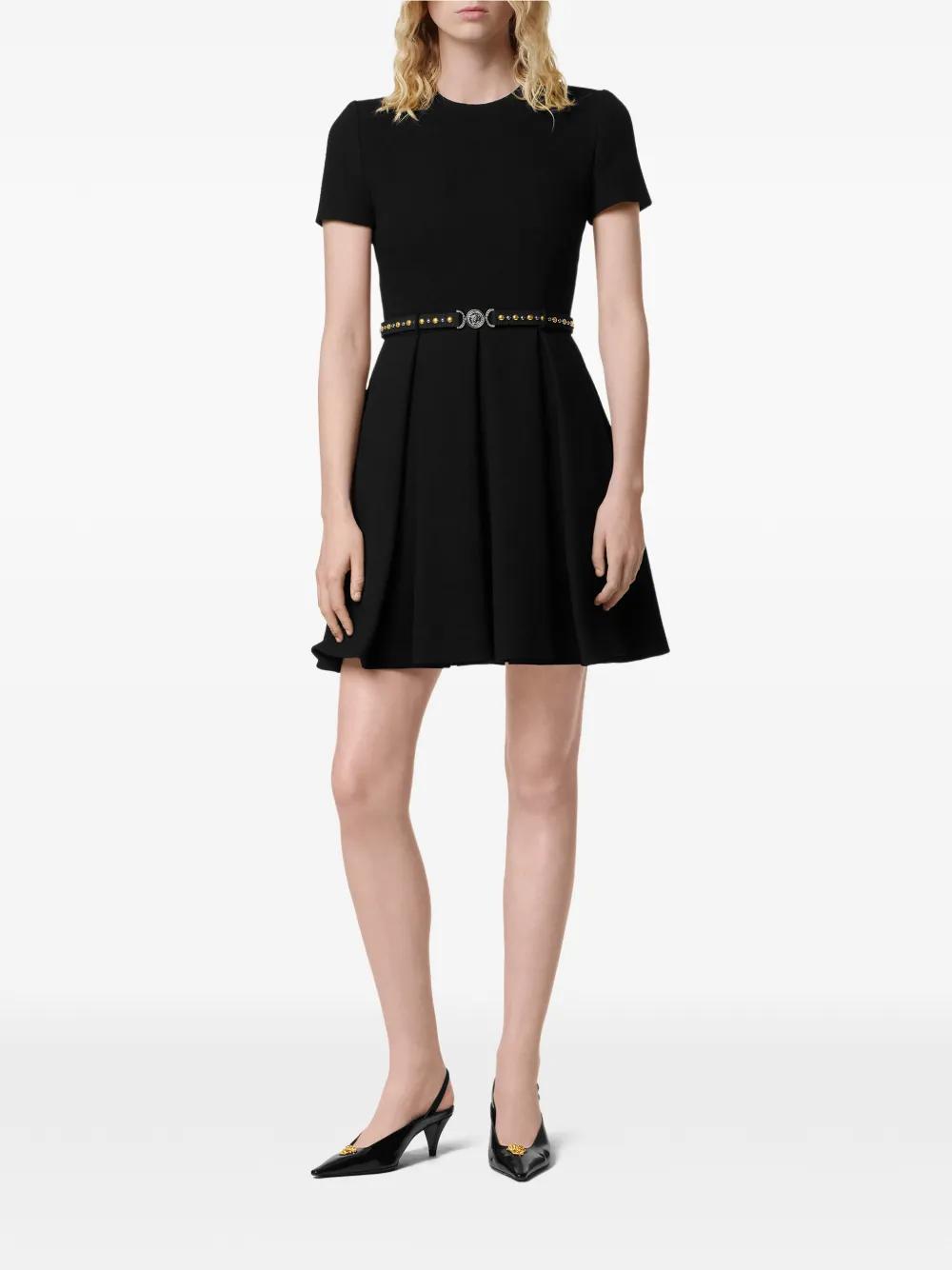Versace A-Line Belted Mini Dress in Black | Lyst