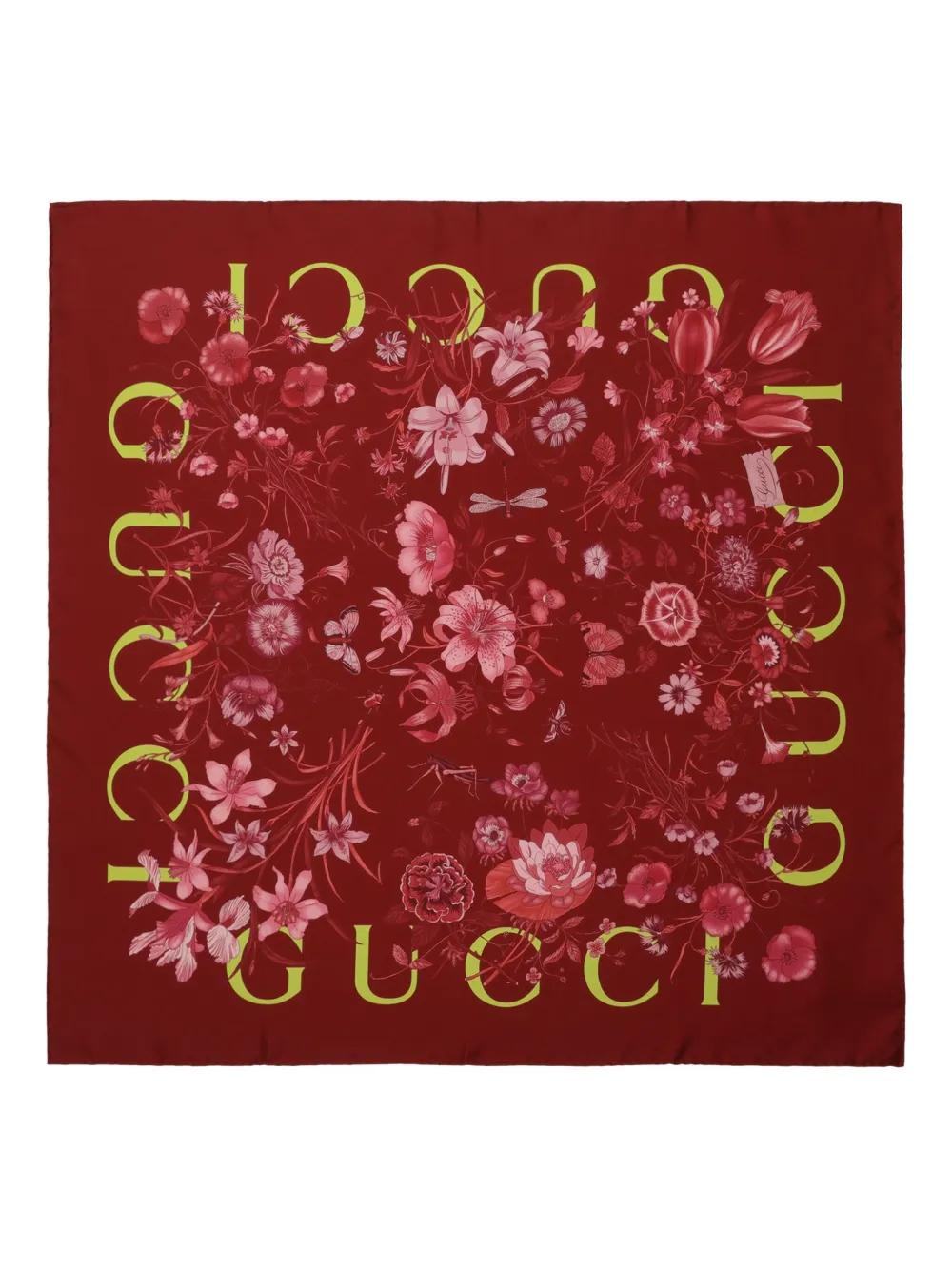 Gucci Floral-Print Scarf in Red Lyst UK