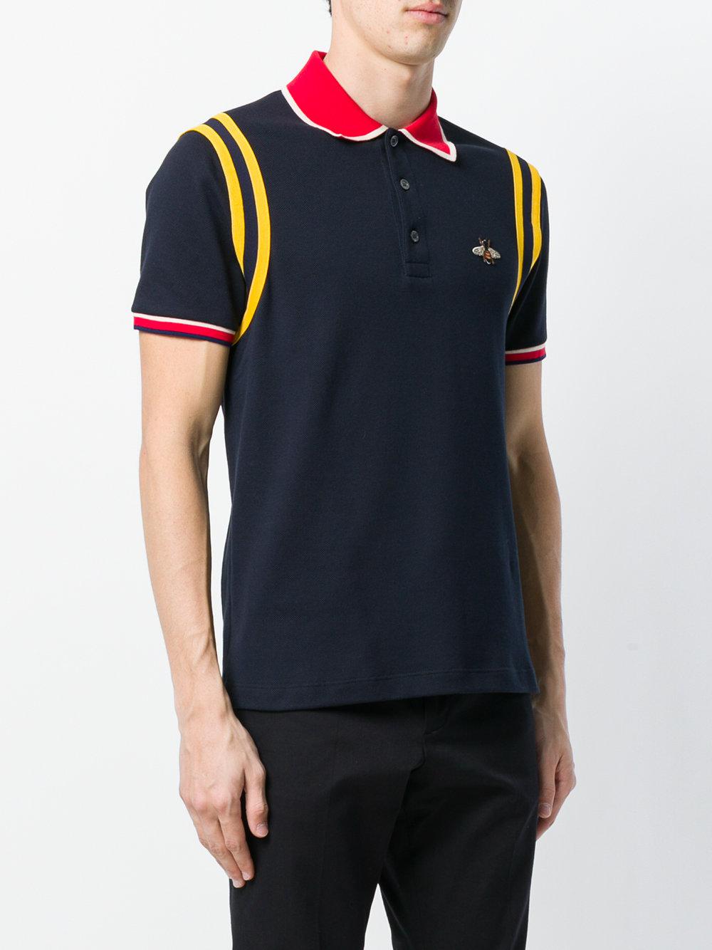Gucci Cotton Bee Patch Polo Shirt in Blue for Men - Lyst