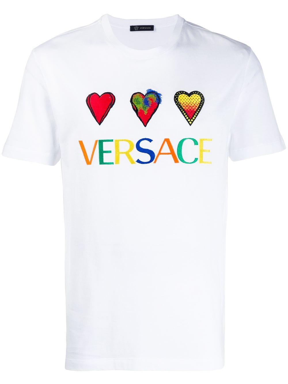 Versace Logo Heart Embroidered T-shirt in White for Men | Lyst