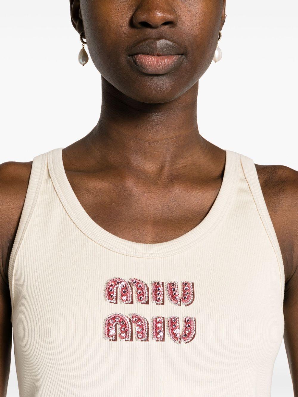 トップス MIUMIU Candy tank top Miu Miu white cherry embroidered sleeveless crop top - E-SEVEN STORE