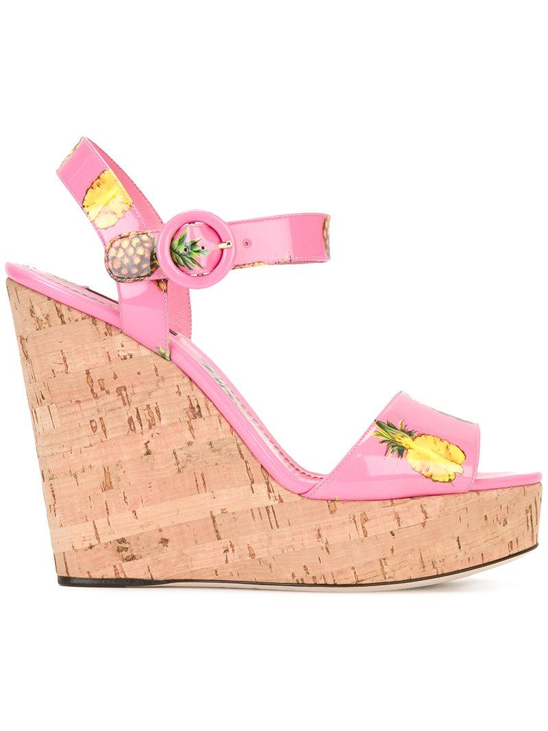 Boutique DOLCE & GABBANA Ankle strap wedge sandals in cherry