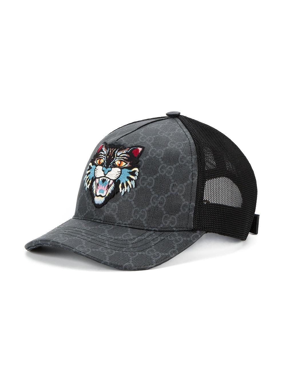 Gucci Cotton Gg Supreme Angry Cat Baseball Cap in Black ...