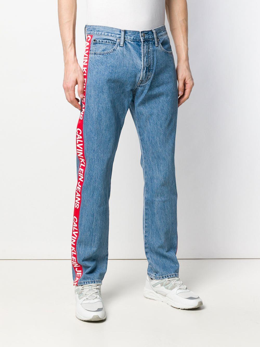 Calvin Klein Denim Logo Stripe Jeans in Blue for Men - Lyst