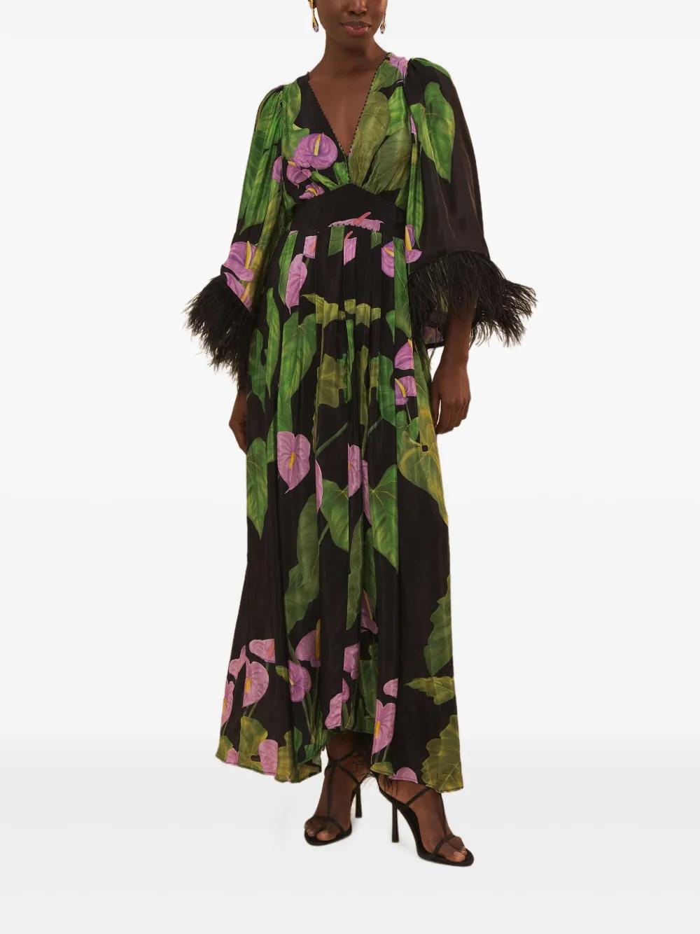 green feather print dress Tulip Dress Feather Green – Mirela main image 0