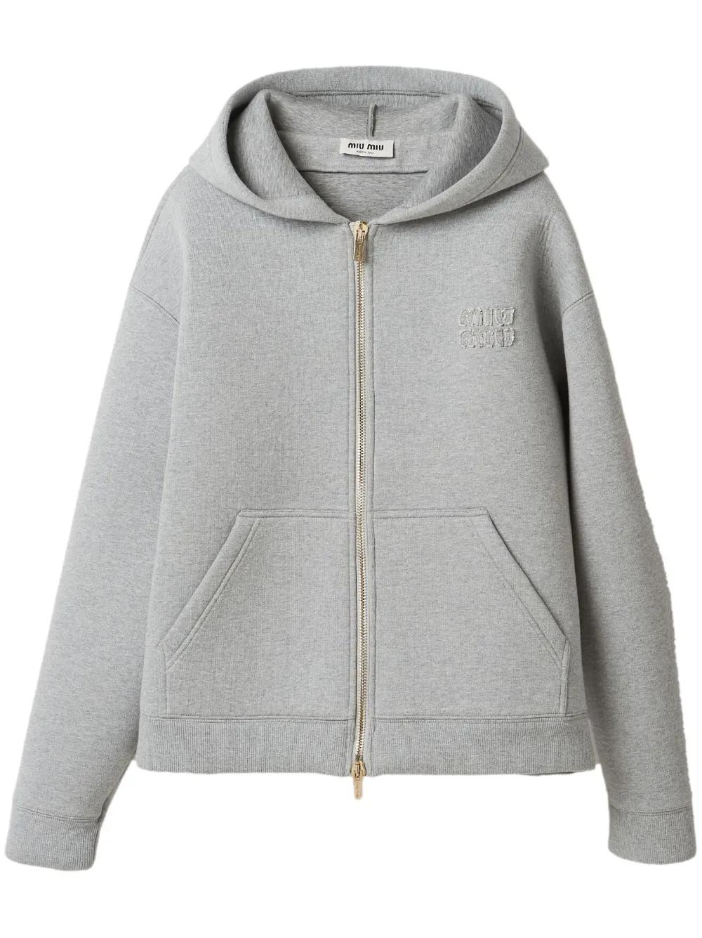 【新品・正規品】MIUMIU Full Zip Hoodie ChestLogo Miu Miu Logo-appliqué Cotton Hoodie in Grey | Lyst UK