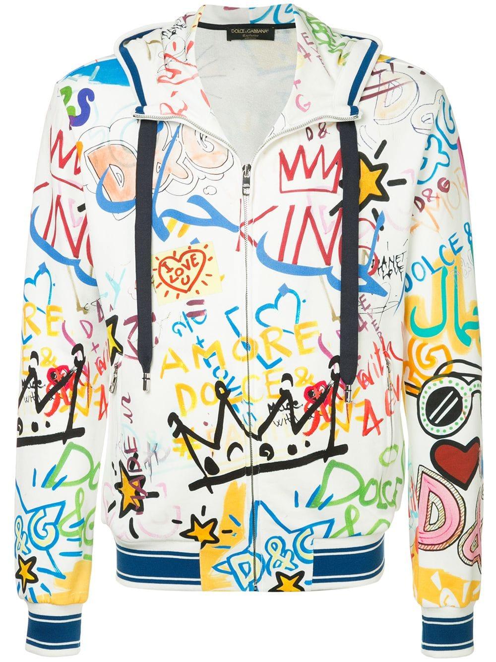 Dolce & Gabbana Graffiti Print Zip Hoodie in White for Men - Lyst