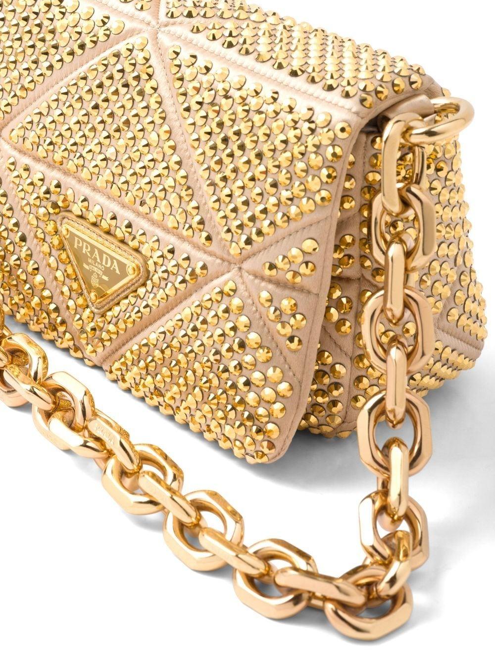 Prada Mini Crystal-embellished Triangle Logo Shoulder Bag in