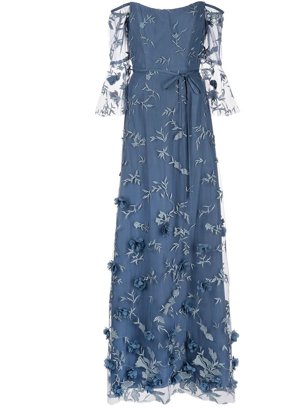 Marchesa Cataria Floralappliqué Gown in Blue Lyst