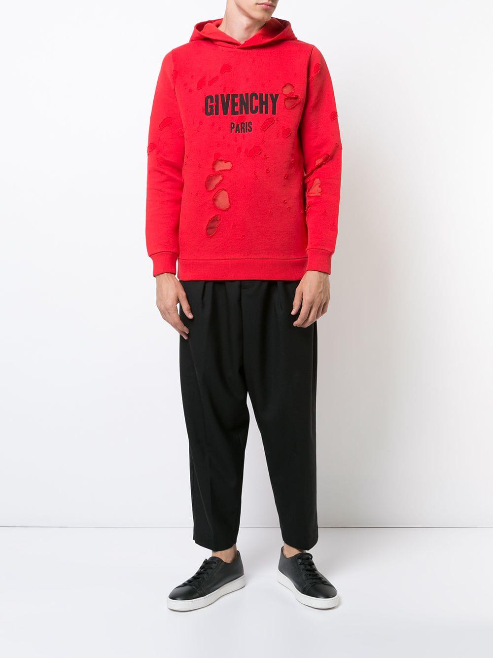 Red distressed 2024 givenchy hoodie