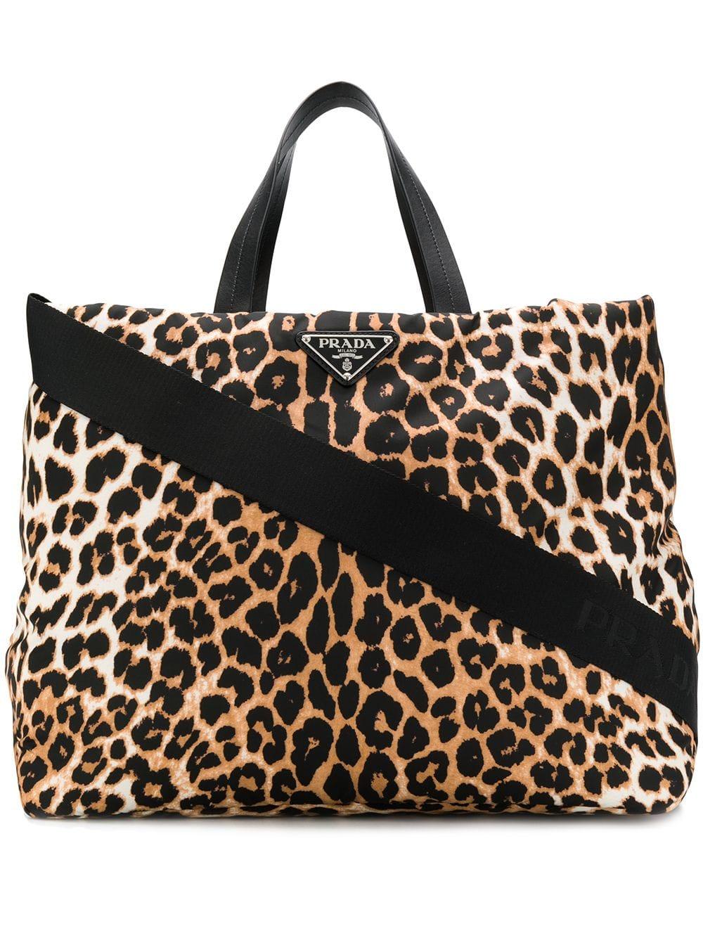 Prada Leopard Print Large Tote in Brown | Lyst