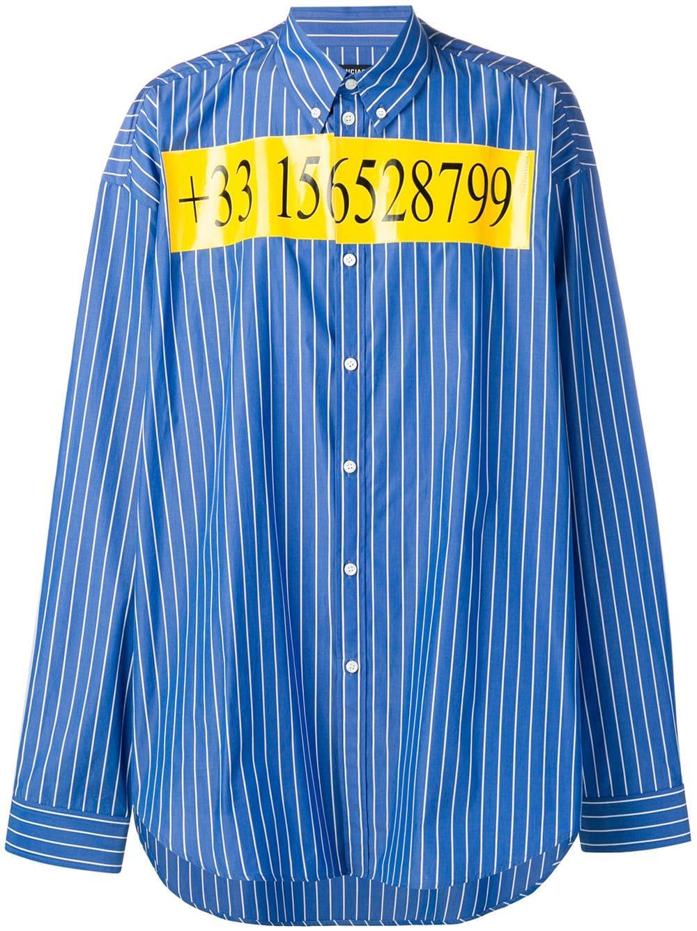 Balenciaga Cotton Hotline Number Shirt in Blue for Men | Lyst