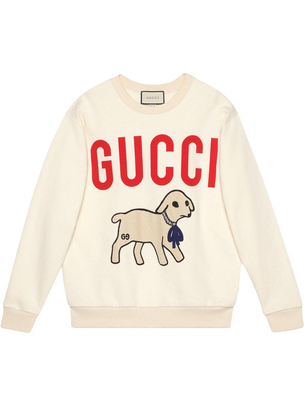 Gucci Cotton Lamb Patch Oversized Sweatshirt in White | Lyst