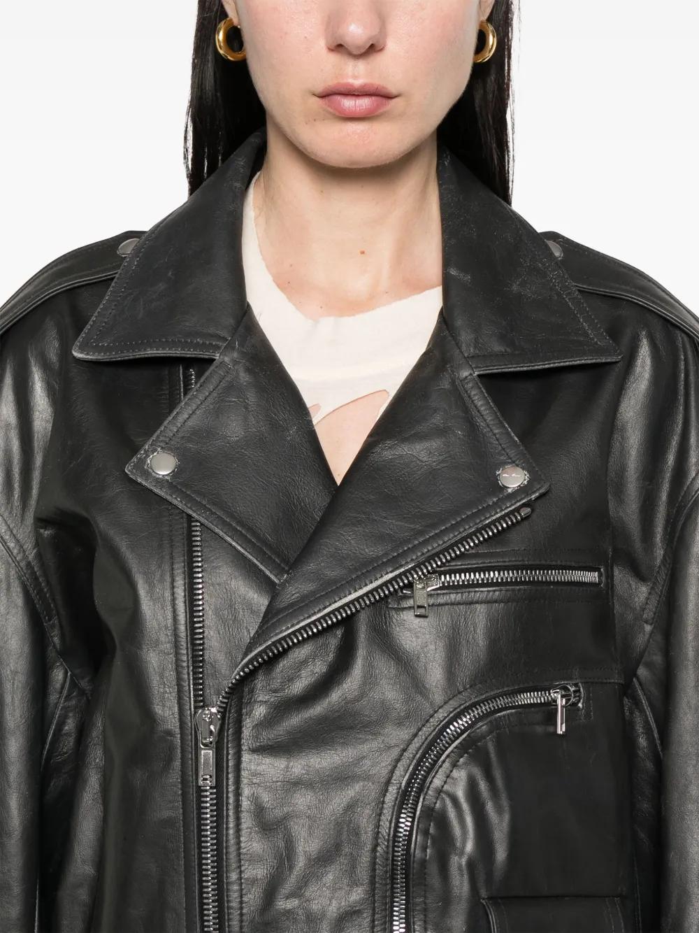 Rick Owens Leather Jacket Cropped Jumbo Bauhaus Stooges in Black
