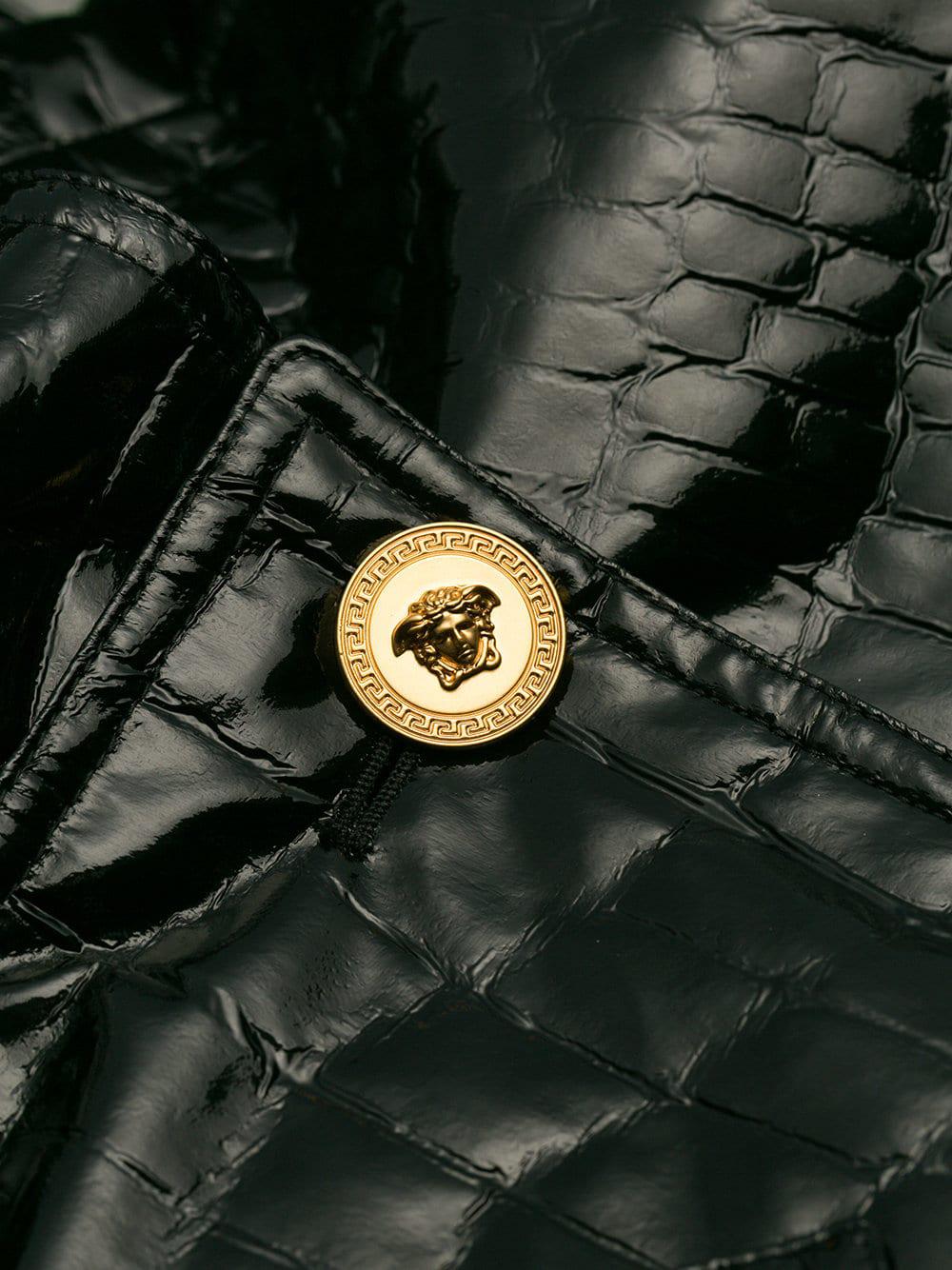 Download Versace Synthetic Mock Croc Vinyl Trench Coat in Black - Lyst