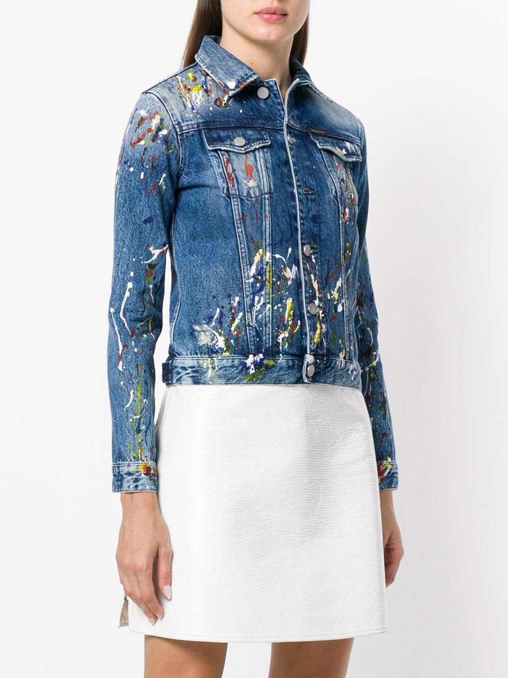 Veste en jean tache de peinture femme Outlet