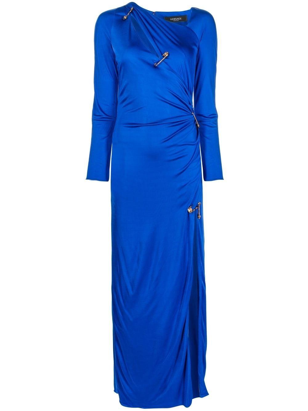 Versace Side Slit Safetypin Dress in Blue Lyst Canada