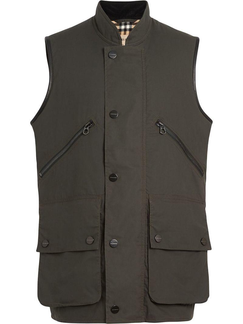 Burberry Wool Waxed Cotton Gilet in Green for Men Lyst