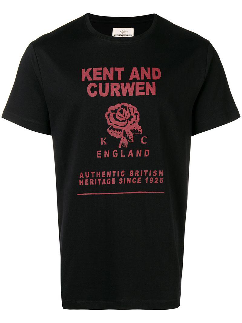 Kent & Curwen Cotton Logo Rose Band Printed T-shirt in Black for Men - Lyst