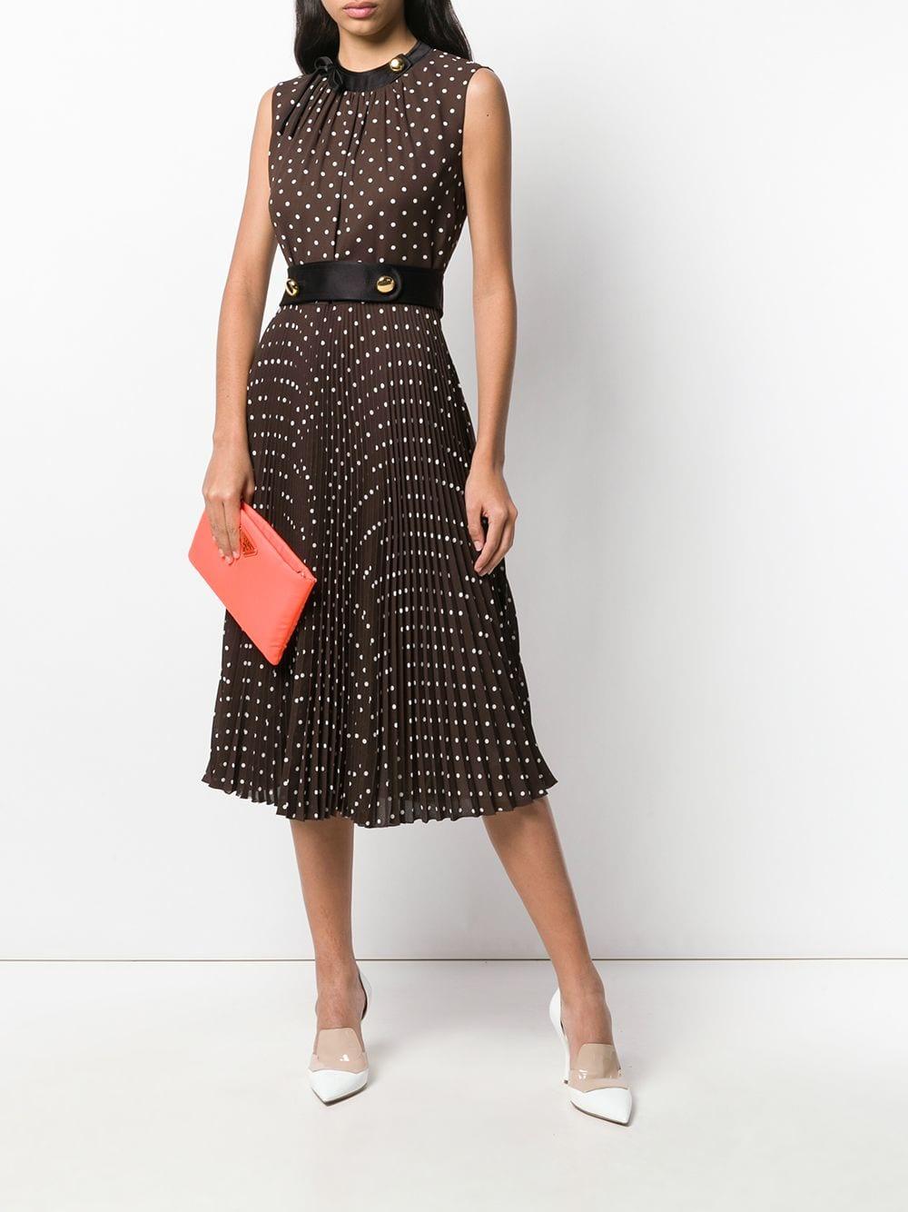 Prada Polka Dot Pleated Dress in Brown - Lyst