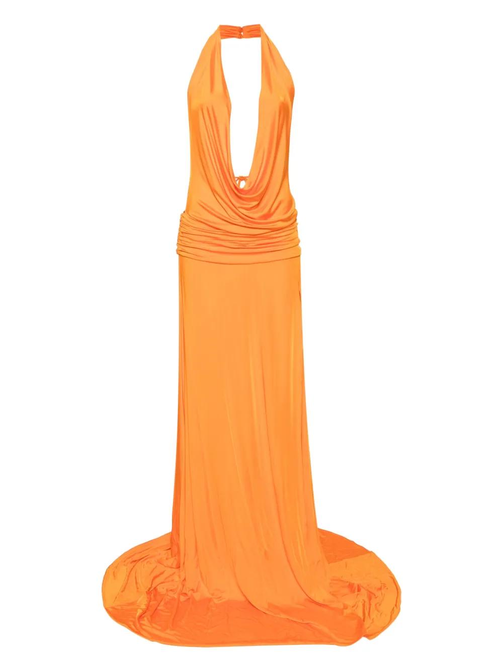 The New Arrivals Ilkyaz Ozel Plunging V-Neck Maxi Dress in Orange | Lyst