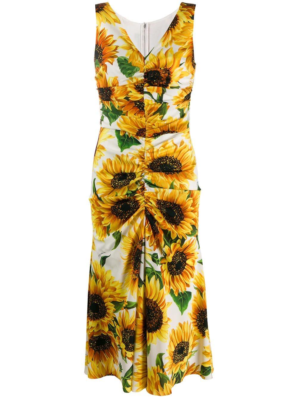 Dolce & Gabbana Silk Sunflower Print Dress in White | Lyst