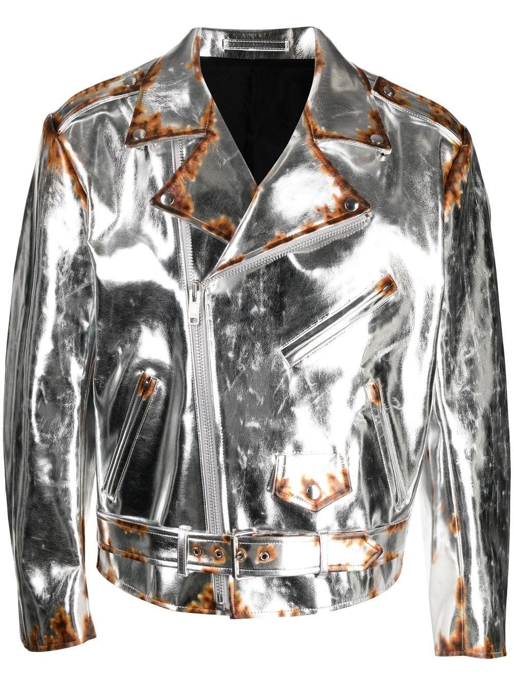 Doublet Rusty-effect Metallic Leather Jacket in Black for Men | Lyst