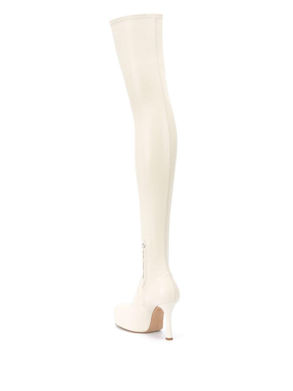 white thigh high platform boots