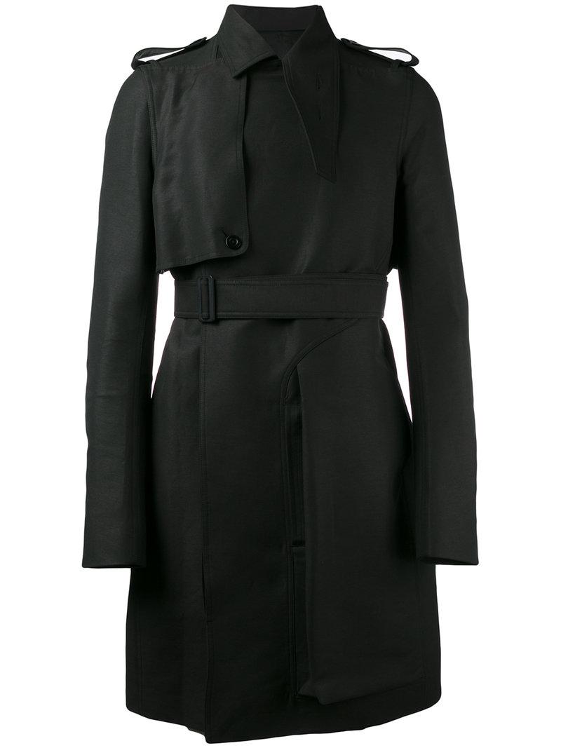 Rick Owens Cotton Waist-tie Trench Coat in Black for Men - Lyst