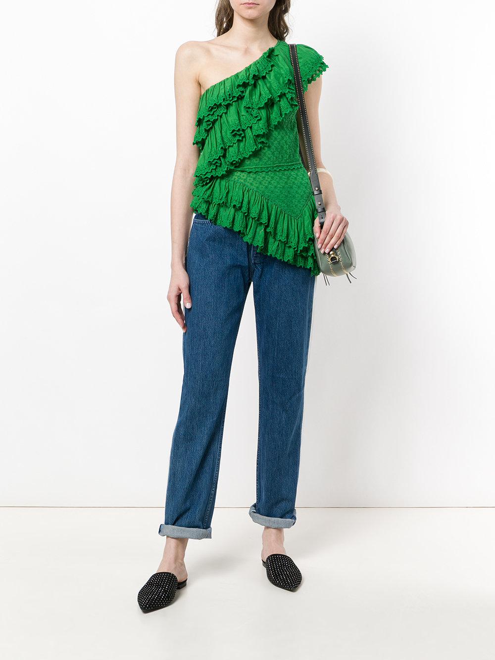 Isabel Marant Cotton Asymmetric Ruffle Top in Green Lyst