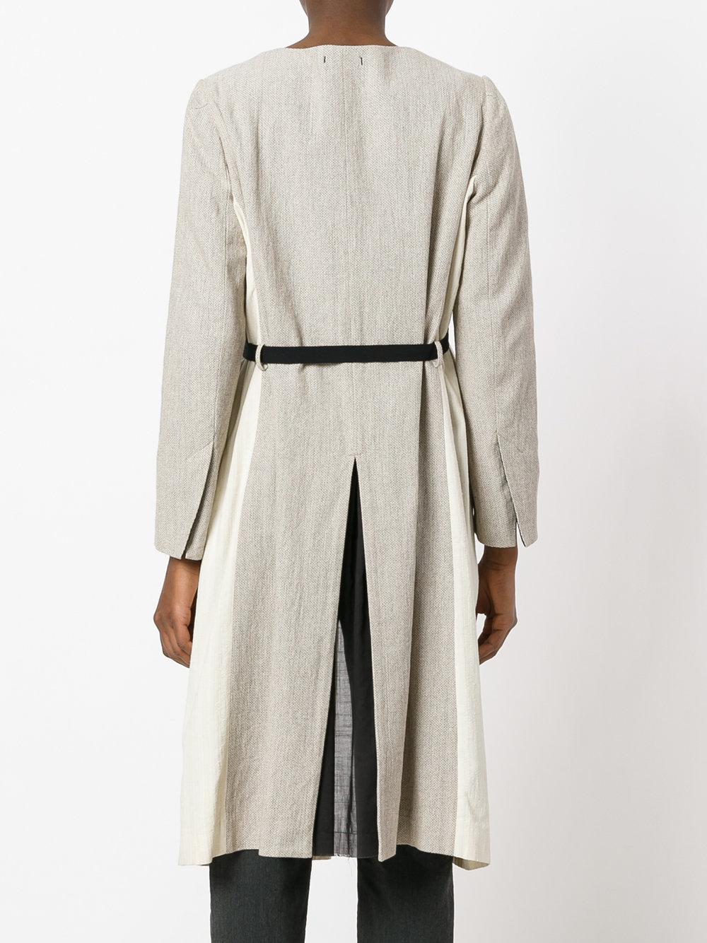 Pas De Calais Silk Gathered Detail Midi Coat in Beige ...