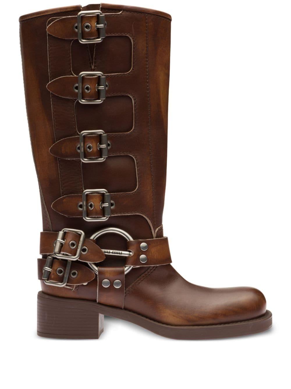 Miu Miu Moto Harness Boot in Brown Lyst UK