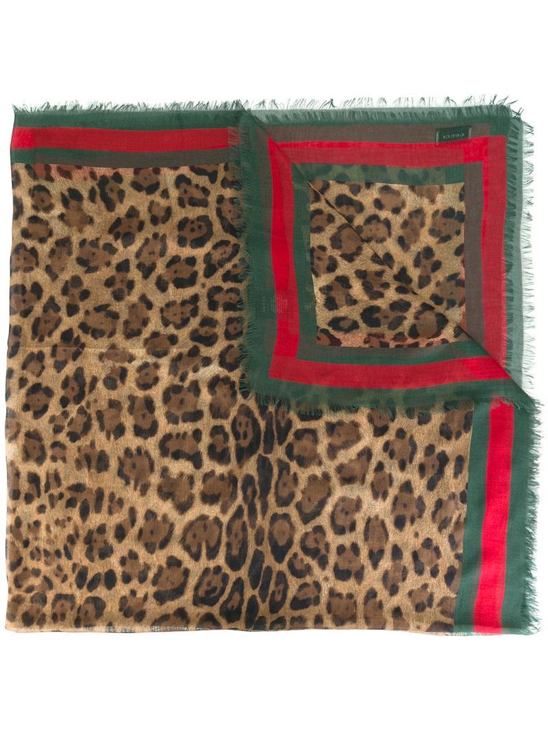 GUCCI★グッチ★素敵！Fushia GG Guccissima Leopard Scarf Gucci classic leopard print shawl in silk blend, - BOPF