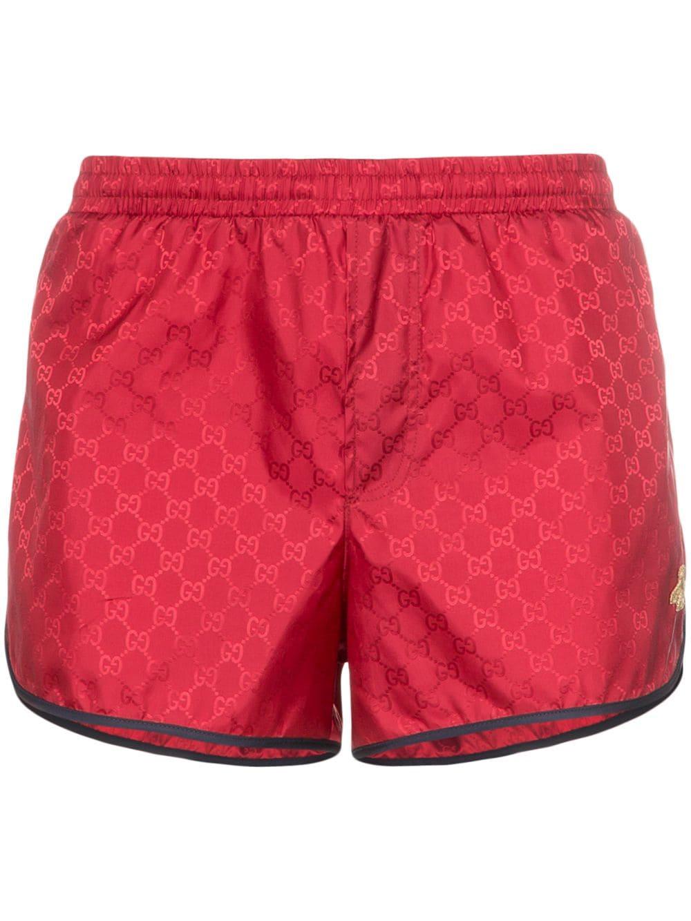 Gucci Synthetic Monogram Bee Embroidery Swim Shorts in Red for Men ...