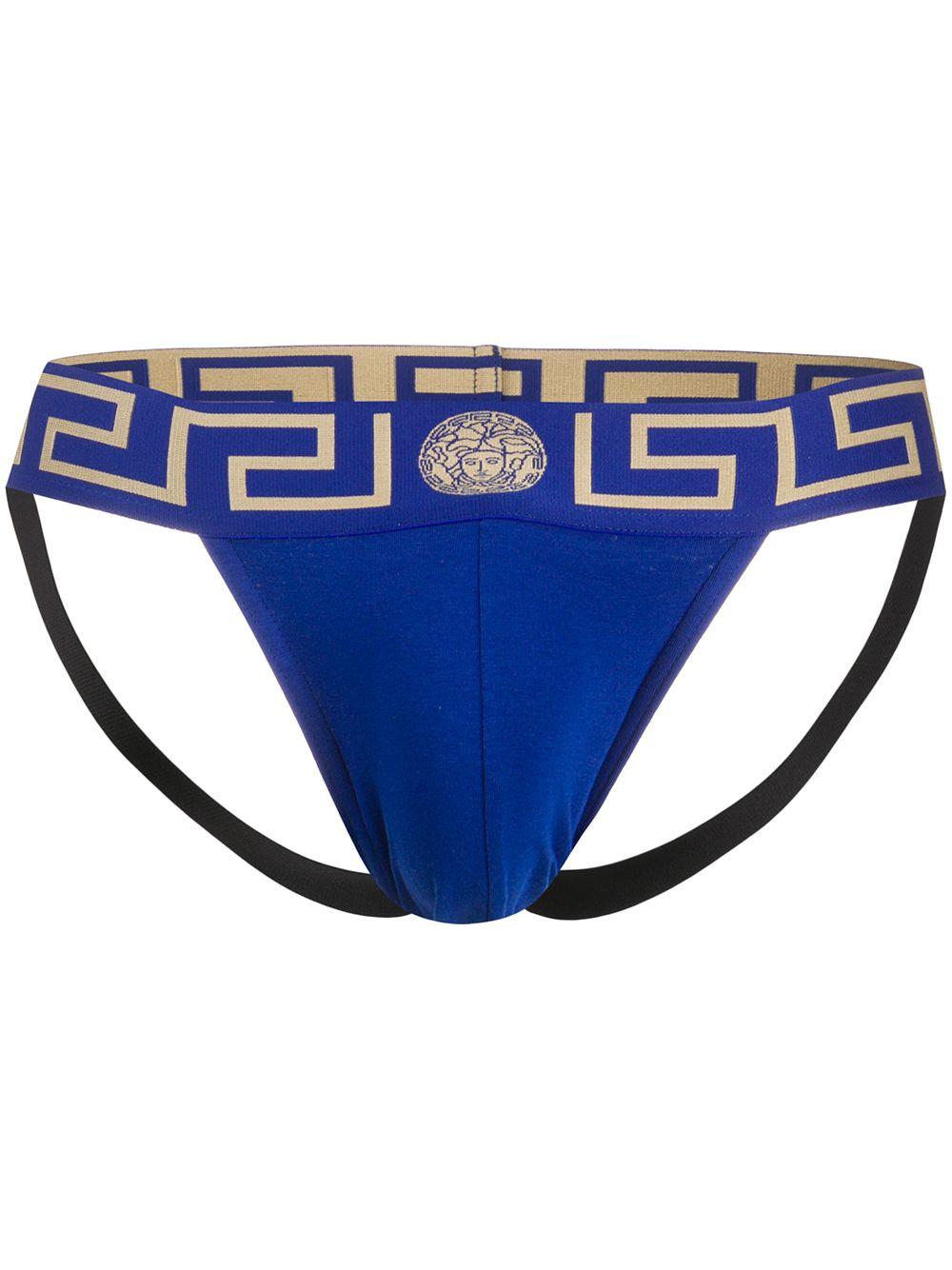 Versace Cotton Medusa Motif Jockstrap in Blue for Men Lyst