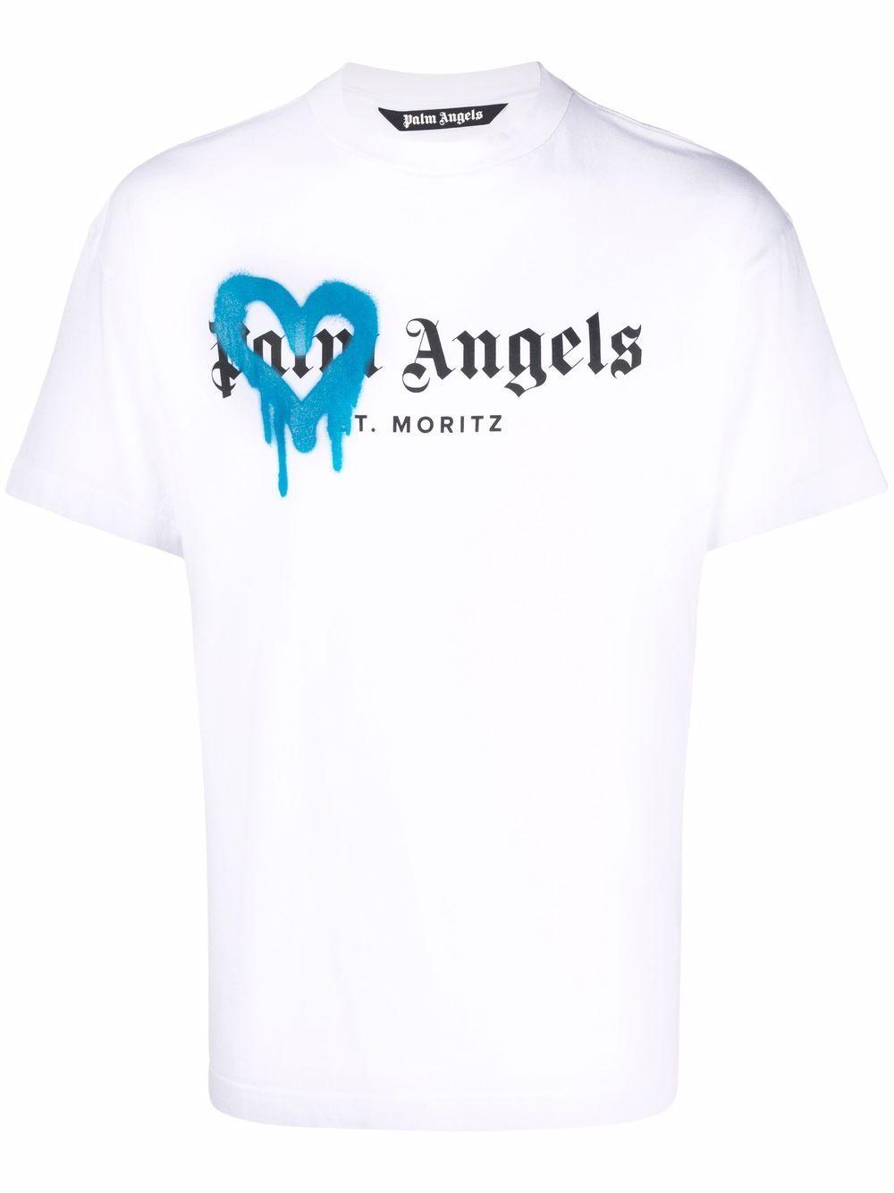 Palm Angels Preload St Moritz Heart Sprayed T-shirt in White for Men