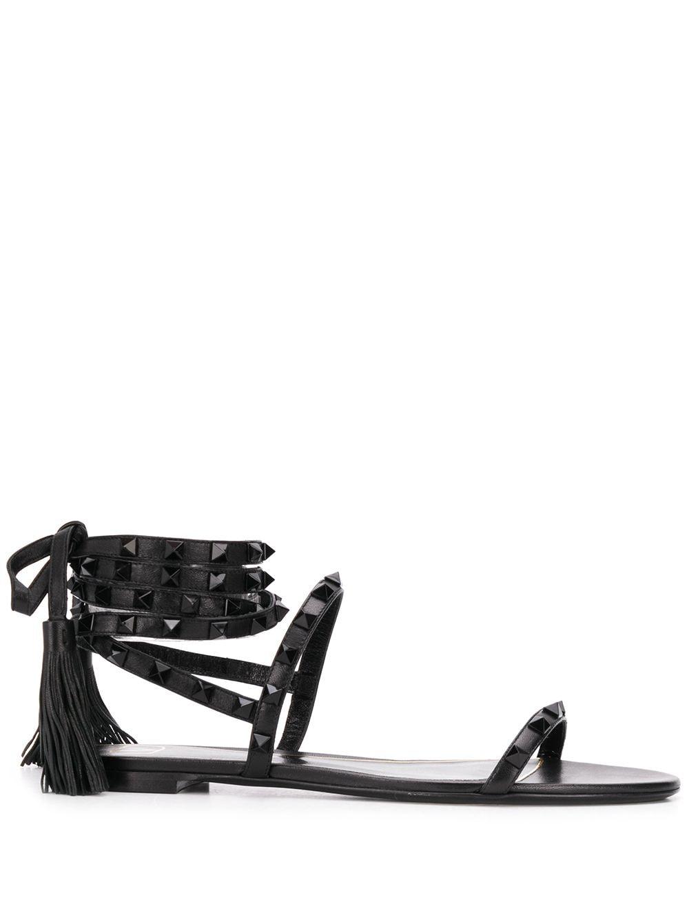 Valentino Garavani Leather Rockstud Flair Sandals in Black - Save 40% - Lyst