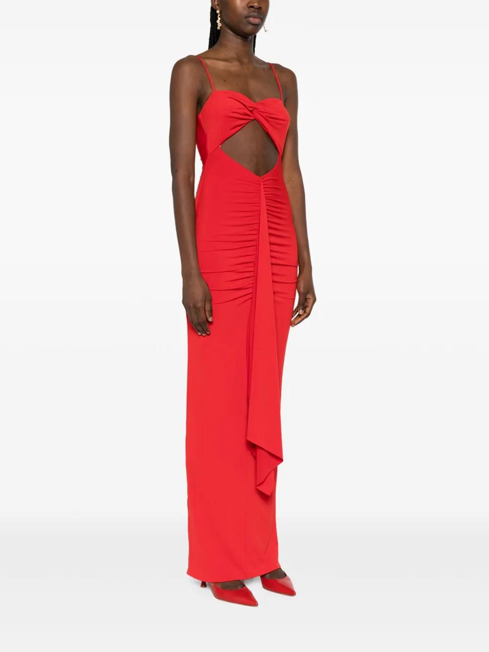 open lace back dress Red Pleated Belted Midi Dress – Elegant Long Sleeve Pencil Dress main image 1