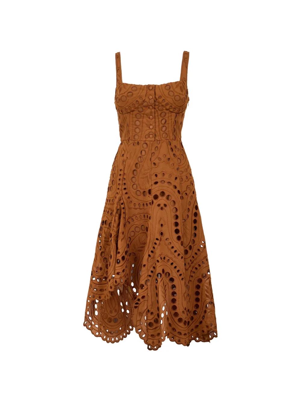 Charo Ruiz Ayla Eyelet Asymmetric Dress in Brown | Lyst