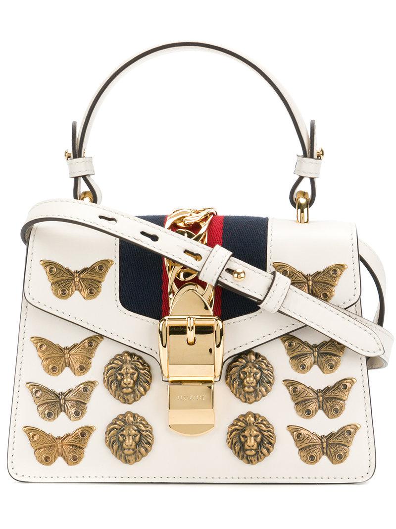 custom Repellent weekly Gucci Sylvie Gold Bug Bag in White | Lyst