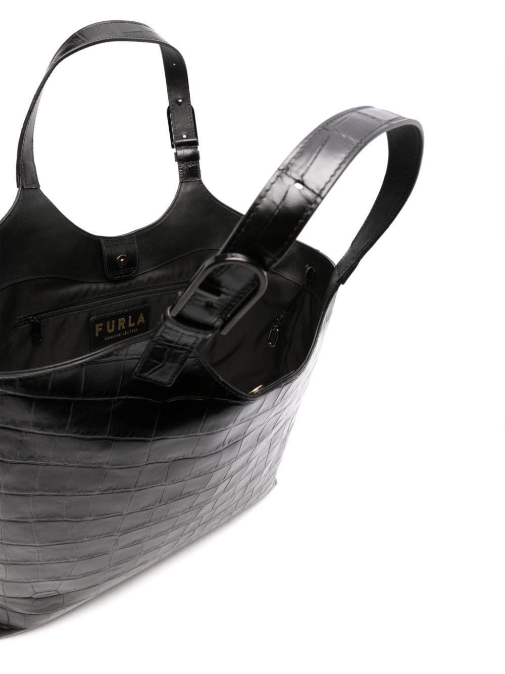Furla Flow Crocodile-effect Tote Bag in Black | Lyst