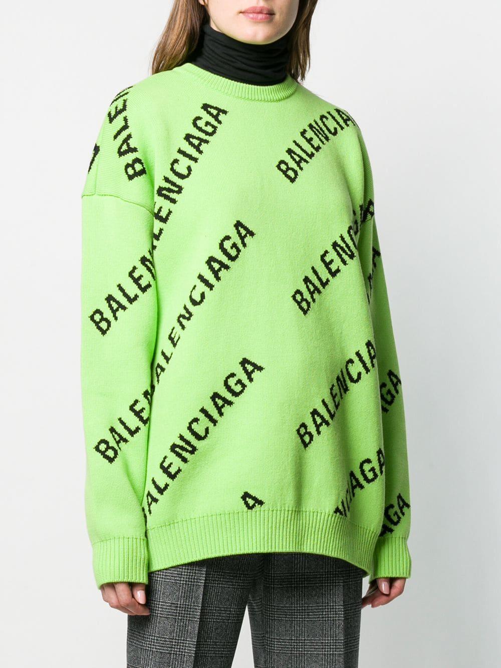 Balenciaga Oversized Intarsia Cotton-blend Sweater in Green | Lyst