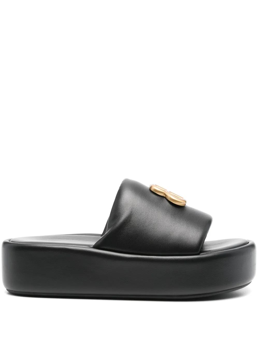 【BALENCIAGA】光沢のあるレザーのBBサンダル 80mm Balenciaga Bb シャイニーレザースライドサンダル 80mm ブラック