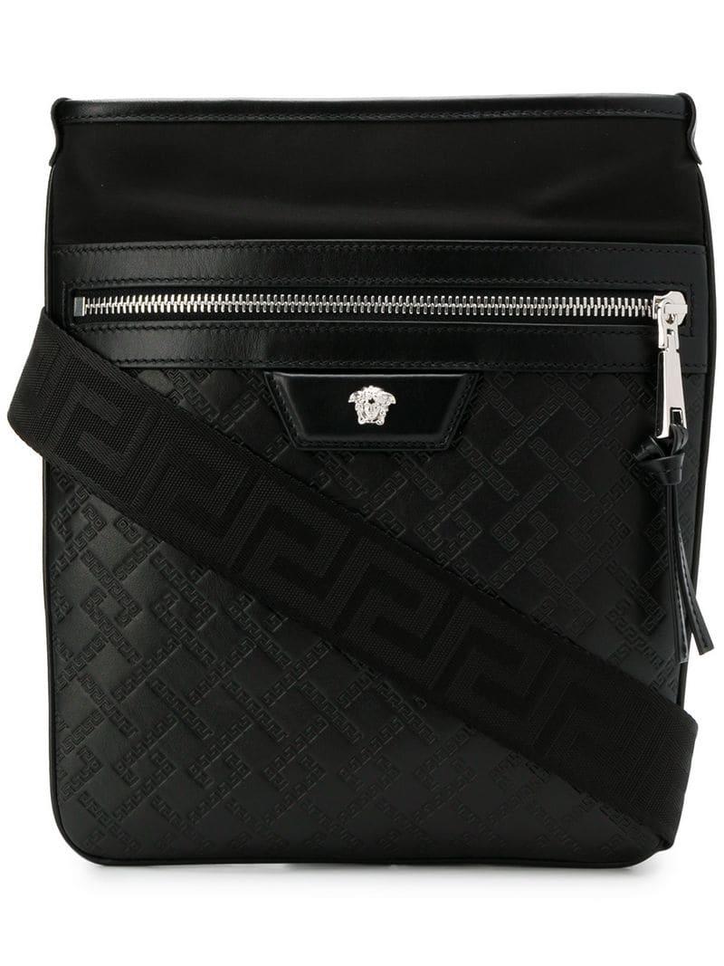 Versace Leather Medusa Zipped Messenger Bag in Black for Men - Lyst