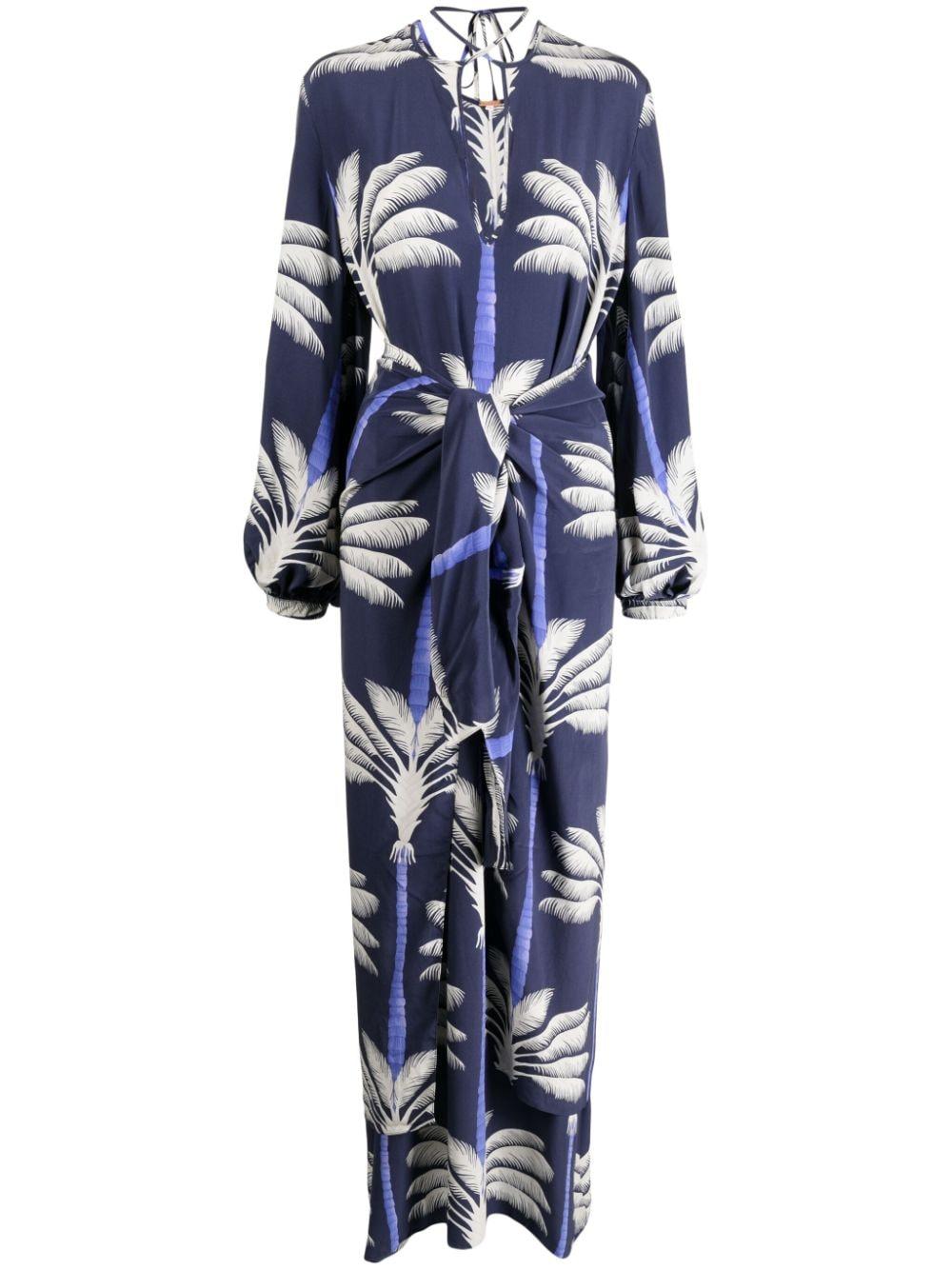Johanna Ortiz Leaf-print Silk Maxi Dress in Blue | Lyst