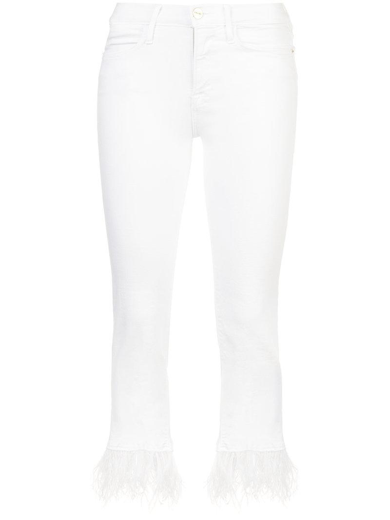 FRAME Denim Feather Trim Cropped Jeans 