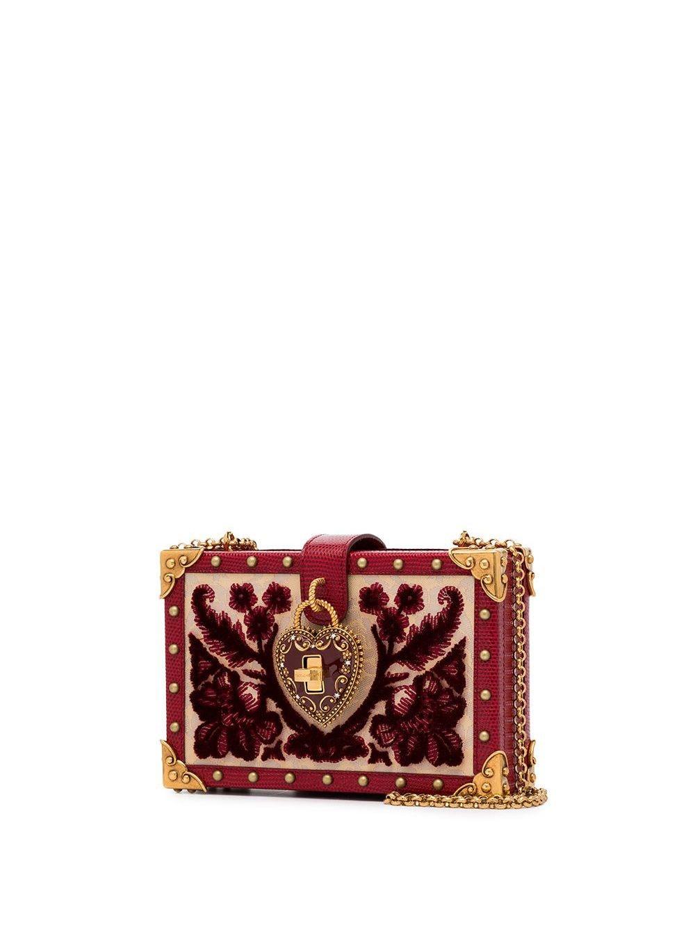 Dolce & Gabbana Heart Lock Embellished Velvet Box Bag in Red - Lyst