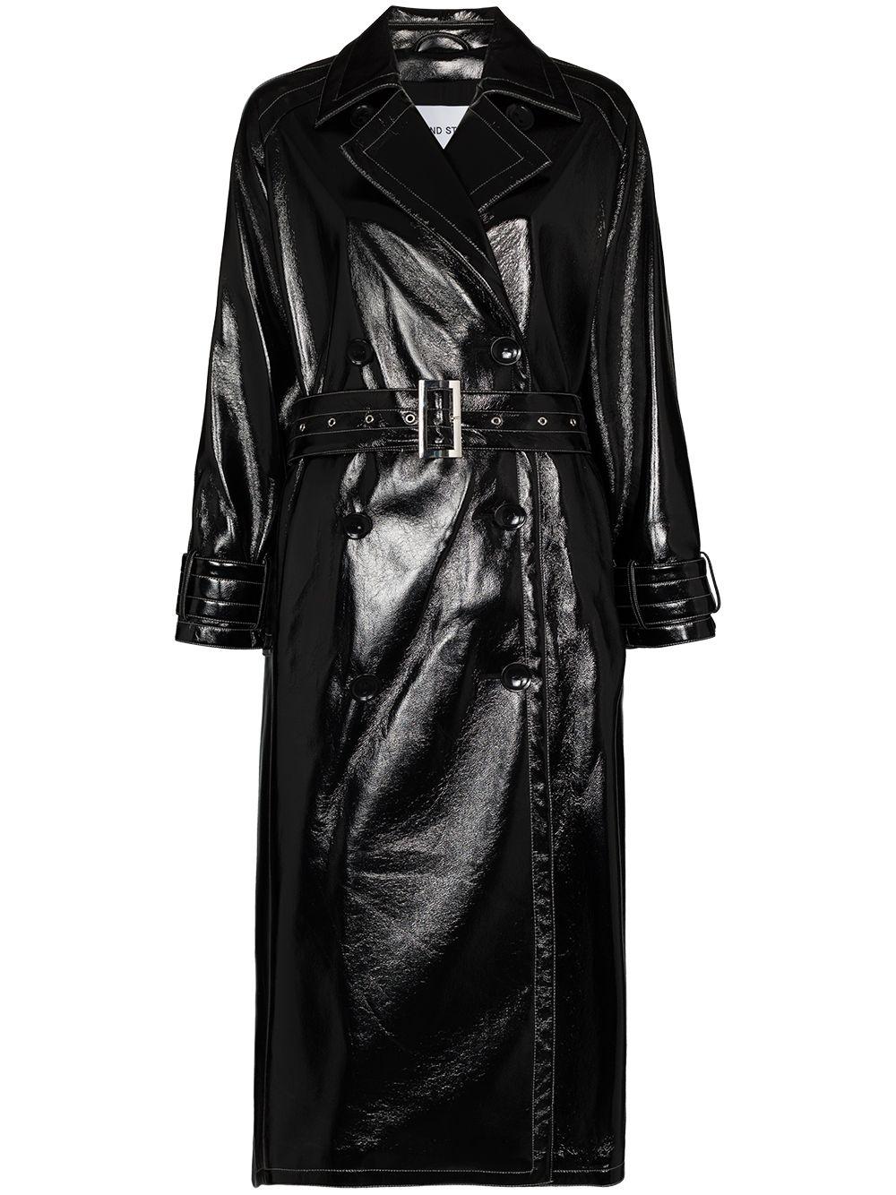 Stand Studio Shelby Belted Faux Leather Coat in Black - Lyst
