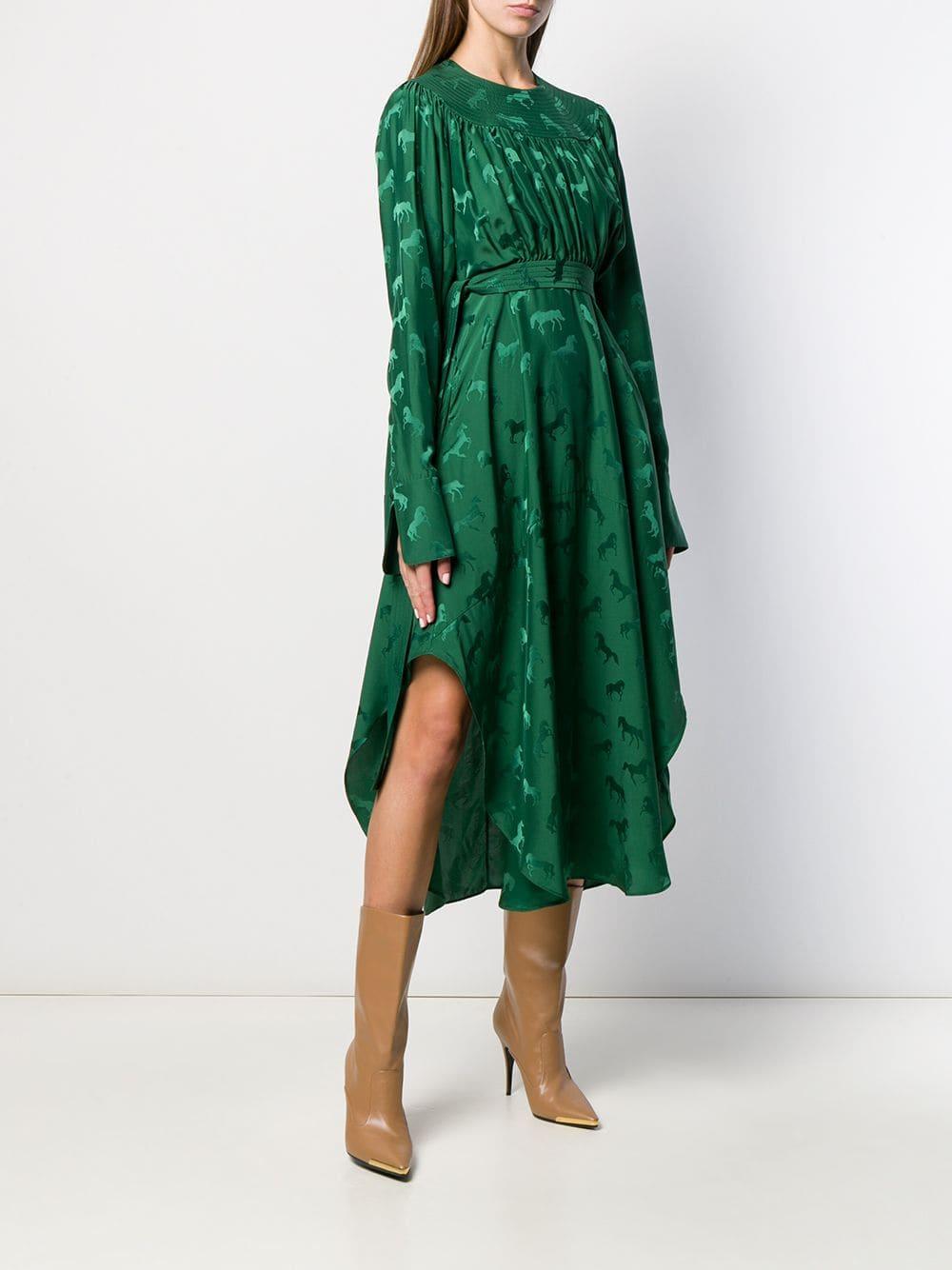 Stella McCartney Satin Horses Jacquard Midi Dress in Green | Lyst