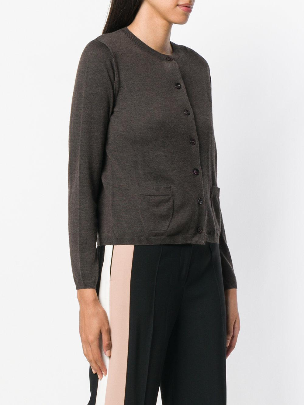 Aspesi Wool Cropped Cardigan in Brown Lyst